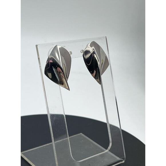 Signed Designer Sterling Silver & *14K Gold Post DESIGNER Modern Post Earrings - Picture 3 of 16